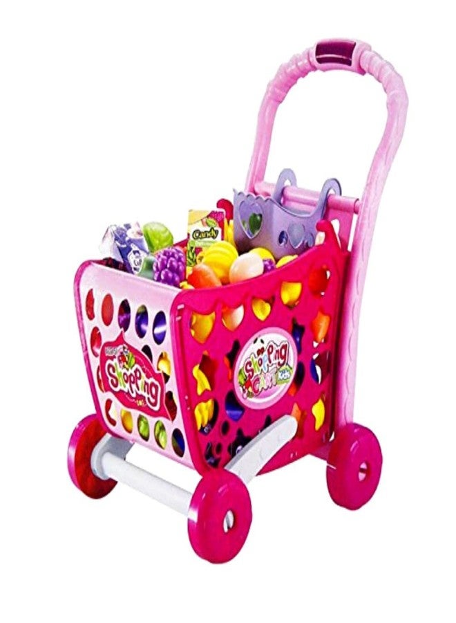 GIPTOC 3 in 1 Kids Supermarket Shopping Cart Hand Induction with Light & Sound Pretend Play Toy for Kid with Fruits & Vegetables, - Image 1